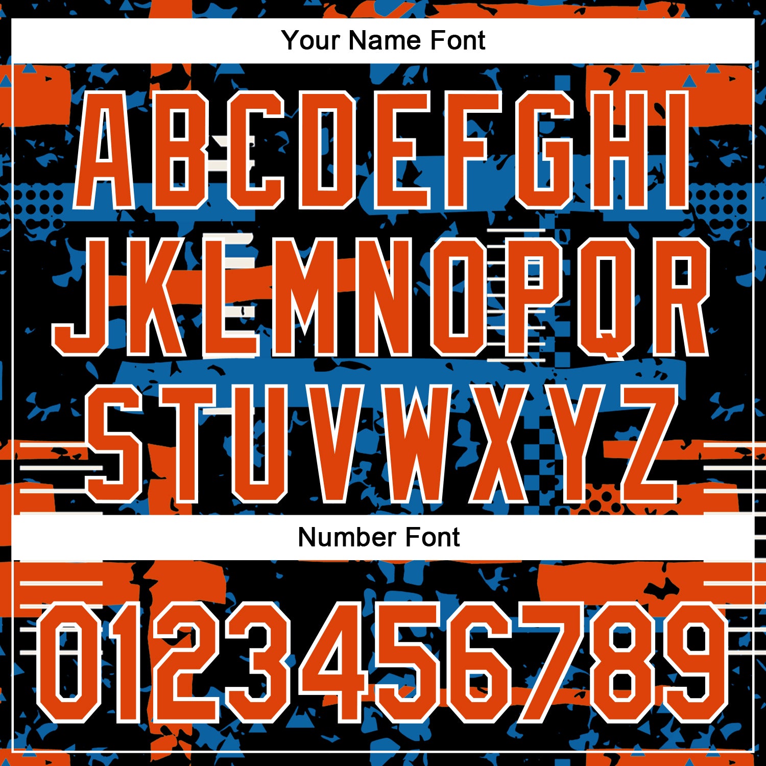 Custom Black Orange Blue-White Abstract Fragment Shape Bomber Full-Snap Varsity Letterman Hoodie Jacket view 6