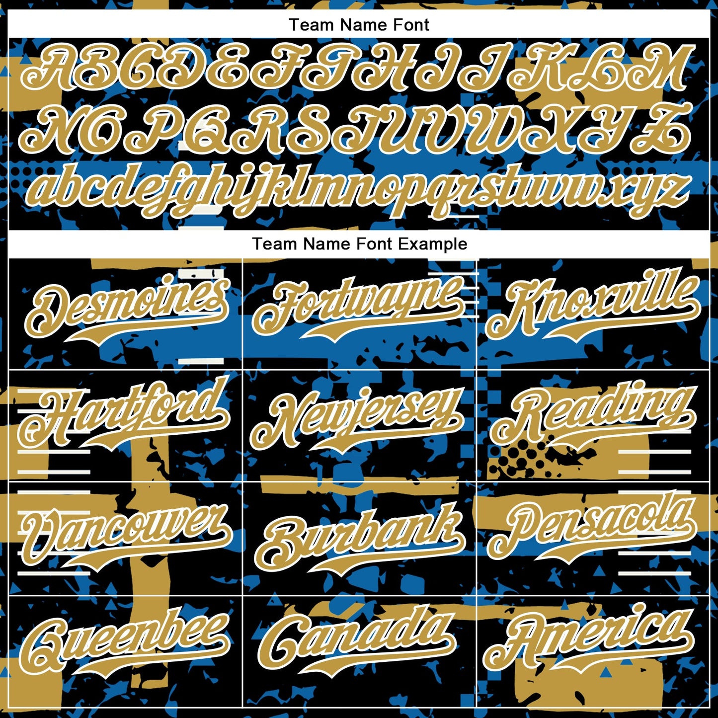 Custom Black Old Gold Blue-White Abstract Fragment Shape Bomber Full-Snap Varsity Letterman Hoodie Jacket view 5