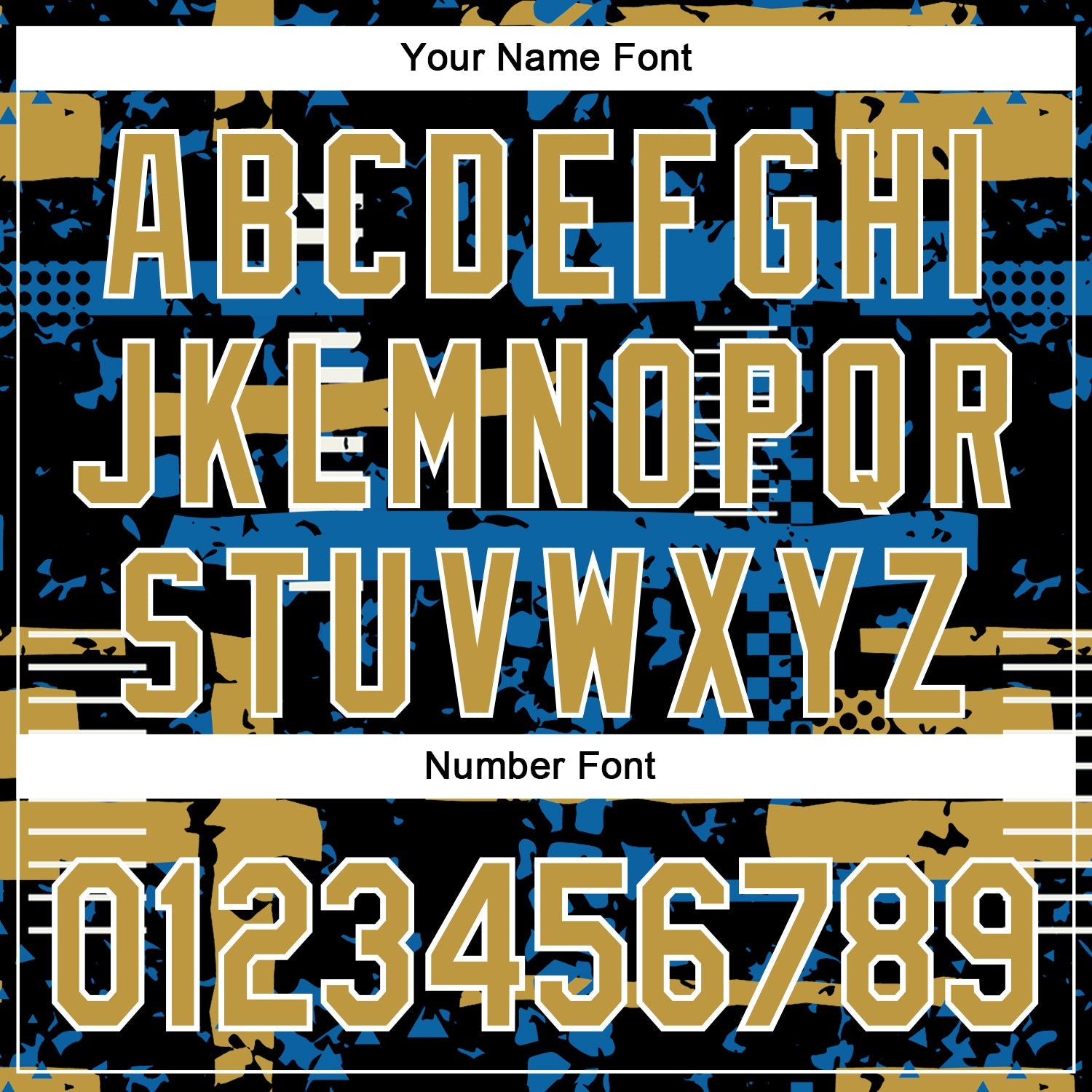 Custom Black Old Gold Blue-White Abstract Fragment Shape Bomber Full-Snap Varsity Letterman Hoodie Jacket view 6