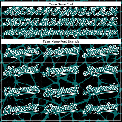 Custom Black Teal-White Abstract Network Bomber Full-Snap Varsity Letterman Hoodie Jacket view 5