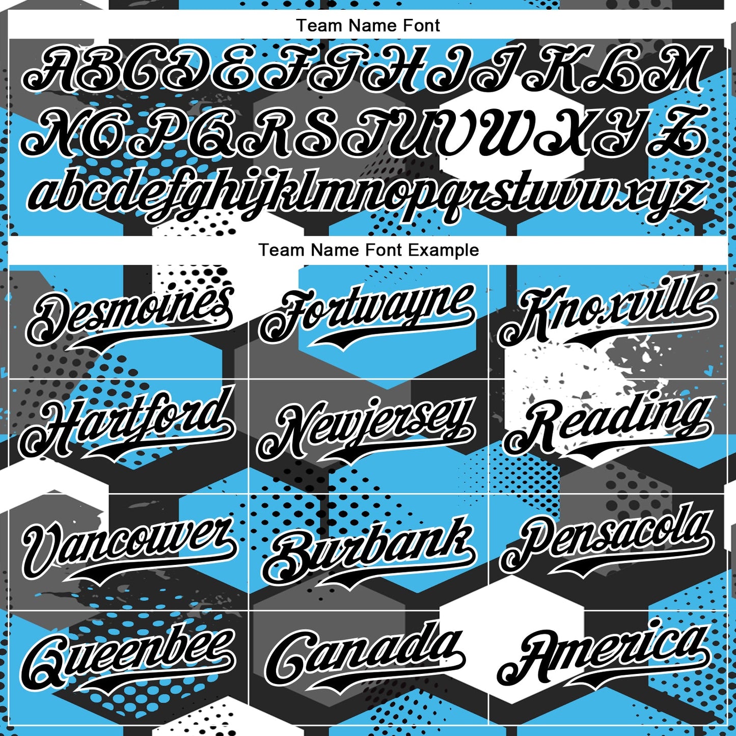Custom Black Sky Blue-White Geometric Shape Bomber Full-Snap Varsity Letterman Hoodie Jacket view 5