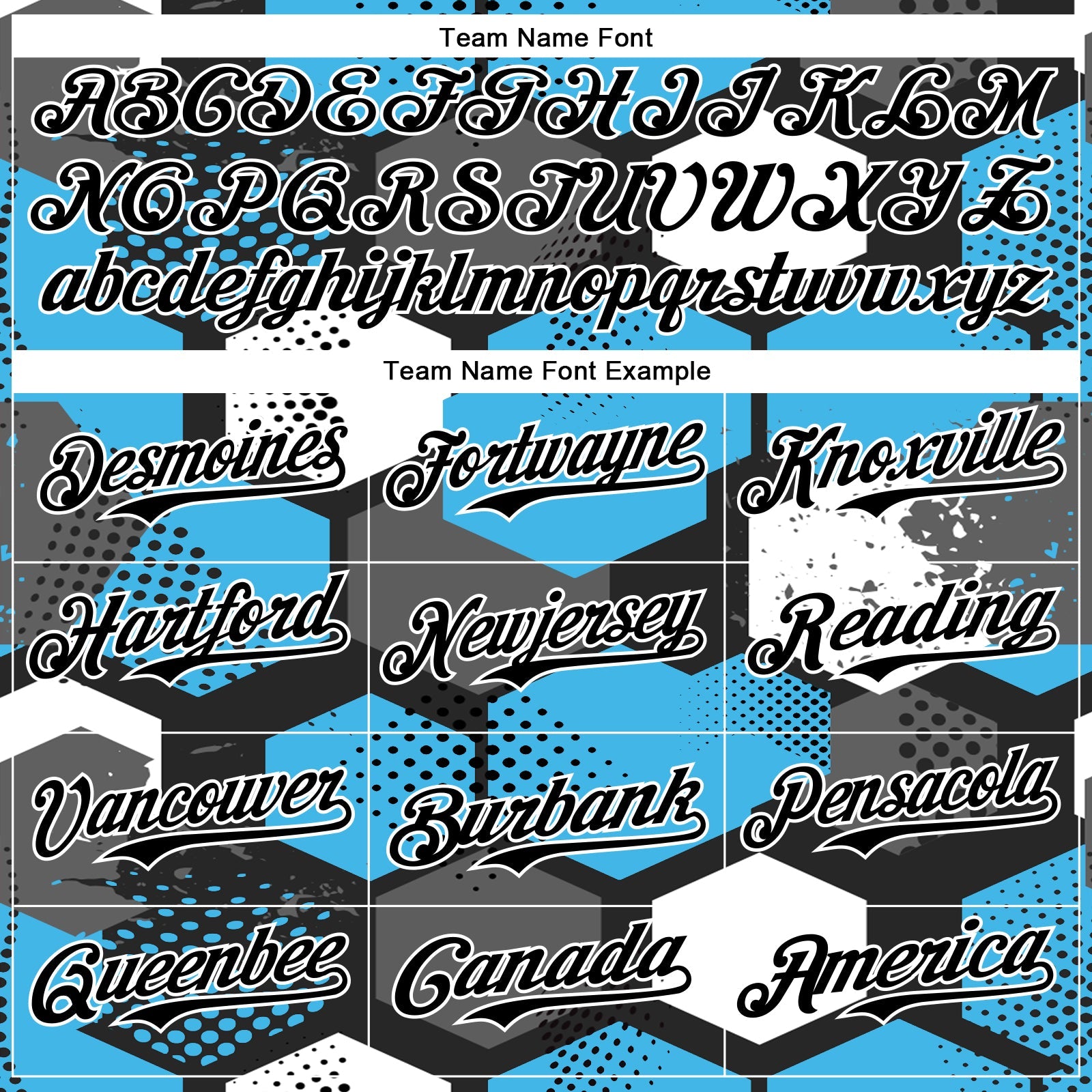 Custom Black Sky Blue-White Geometric Shape Bomber Full-Snap Varsity Letterman Hoodie Jacket view 5