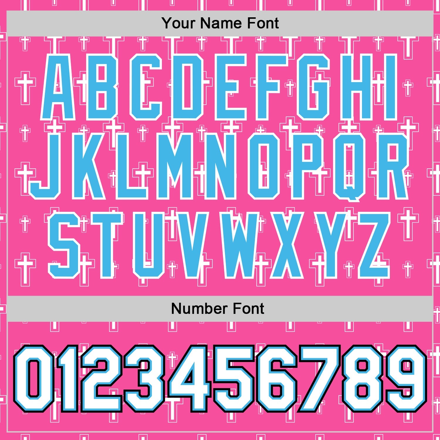Custom Pink White Sky Blue-Black Gothic Crosses Bomber Full-Snap Varsity Letterman Jacket view 6