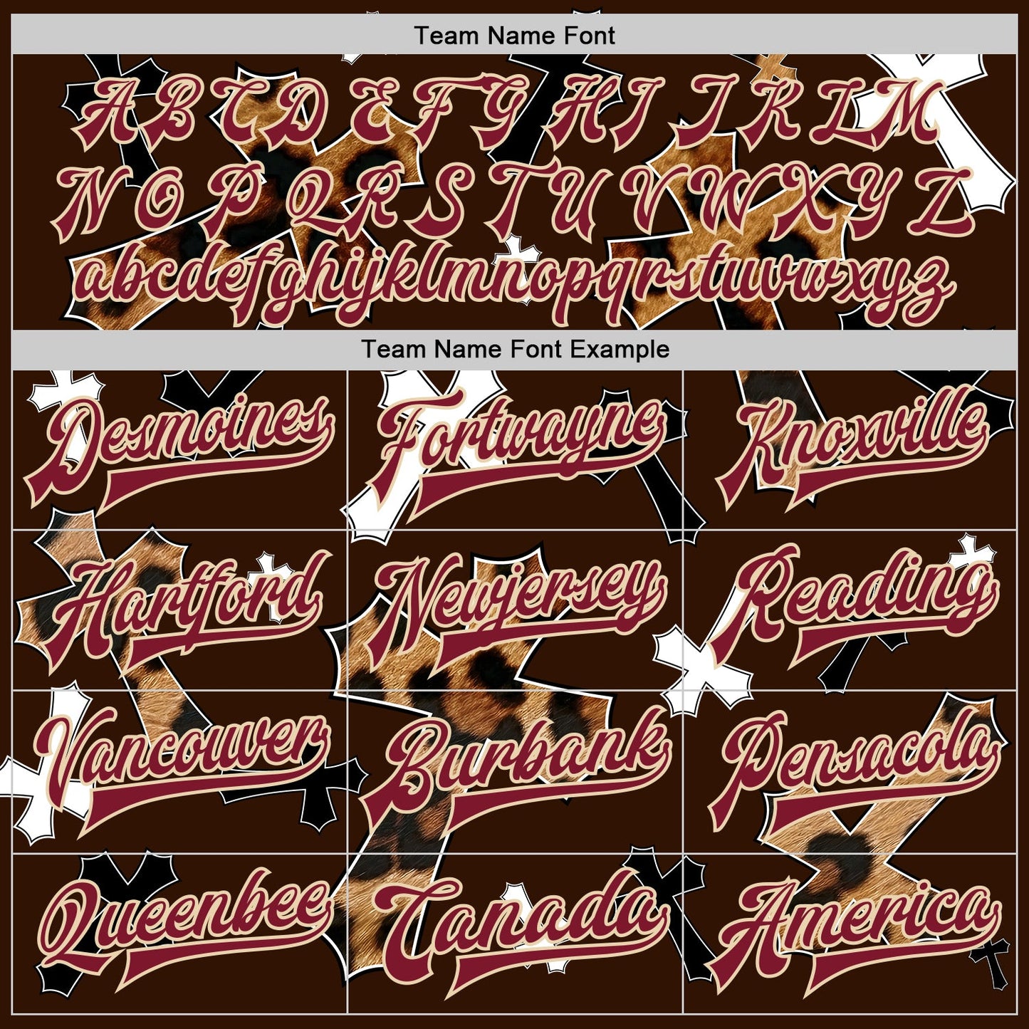 Custom Brown Crimson City Cream-Black Gothic Leopard Print Crosses Bomber Full-Snap Varsity Letterman Jacket view 5