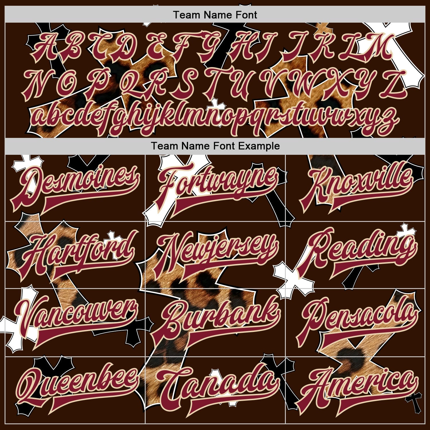 Custom Brown Crimson City Cream-Black Gothic Leopard Print Crosses Bomber Full-Snap Varsity Letterman Jacket view 5