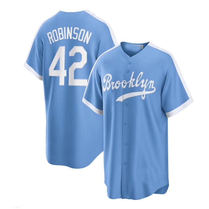 Los Angeles Dodgers #42 Jackie Robinson Brooklyn Dodgers Alternate Cooperstown Collection Player Jersey - Light Blue Baseball Jerseys - Main View