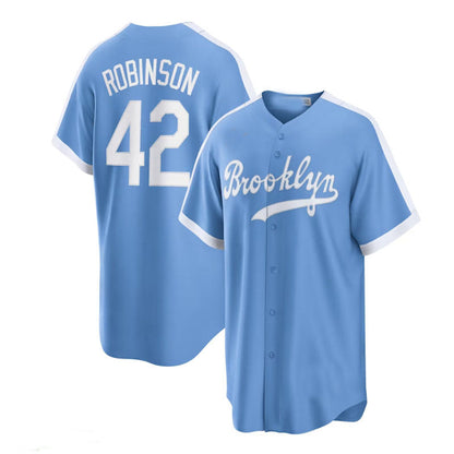 Los Angeles Dodgers #42 Jackie Robinson Brooklyn Dodgers Alternate Cooperstown Collection Player Jersey - Light Blue Baseball Jerseys - Main View