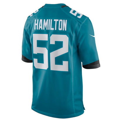 J.Jaguars #52 DaVon Hamilton Teal Game Jersey Stitched American Football Jerseys - Main View