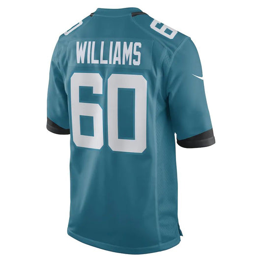 J.Jaguars #60 Darryl Williams Teal Game Player Jersey Stitched American Football Jerseys - Main View