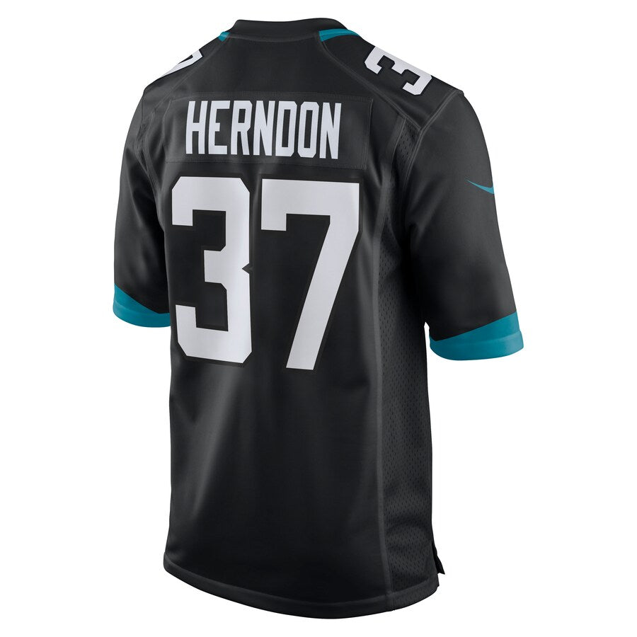 J.Jaguars #37 Tre Herndon Black Game Jersey Stitched American Football Jerseys - Main View