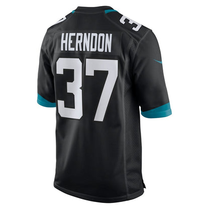 J.Jaguars #37 Tre Herndon Black Game Jersey Stitched American Football Jerseys - Main View