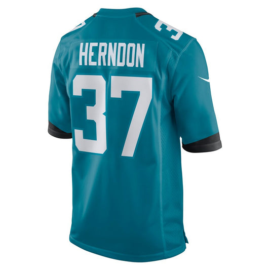 J.Jaguars #37 Tre Herndon Teal Game Jersey Stitched American Football Jerseys - Main View