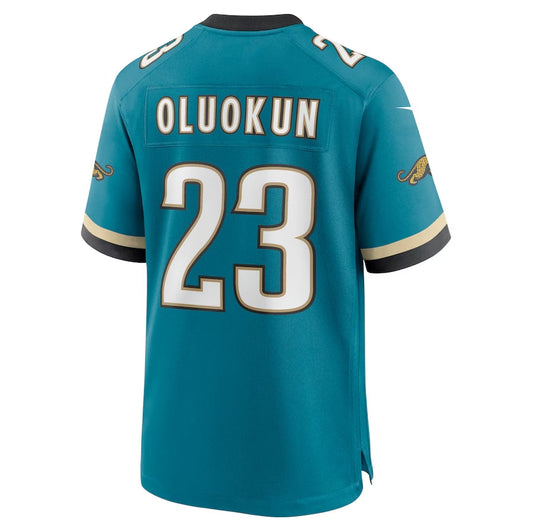 J.Jaguars #23 Foye Oluokun Prowler Throwback Player Game Jersey - Teal Football Jerseys - Main View