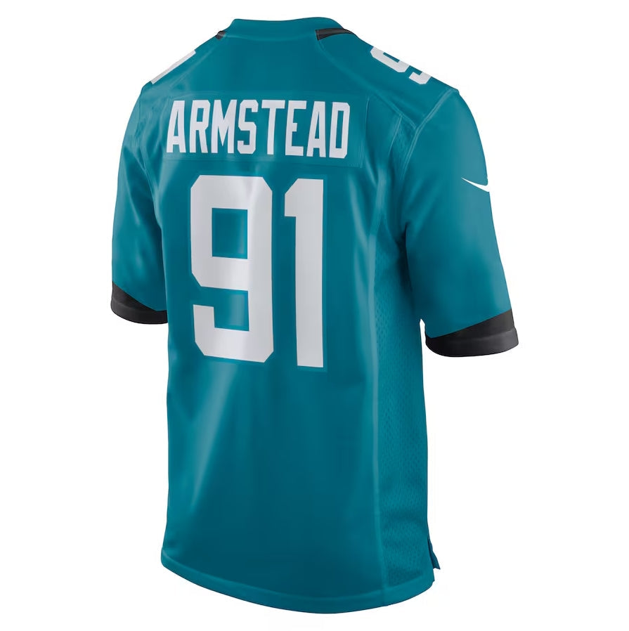 J.Jaguars #91 Arik Armstead Alternate Game Jersey - Teal American Football Jersey - Main View