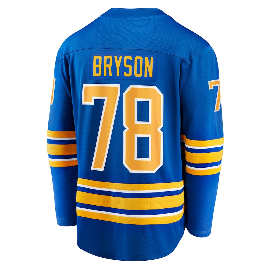 B.Sabres #78 Jacob Bryson Fanatics Branded Home Breakaway Player Jersey  Royal Stitched American Hockey Jerseys - Main View