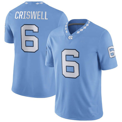 N.Carolina Tar Heels #6 Jacolby Criswell Jordan Brand NIL Replica Football Jersey Carolina Blue Stitched American College Jerseys - Main View