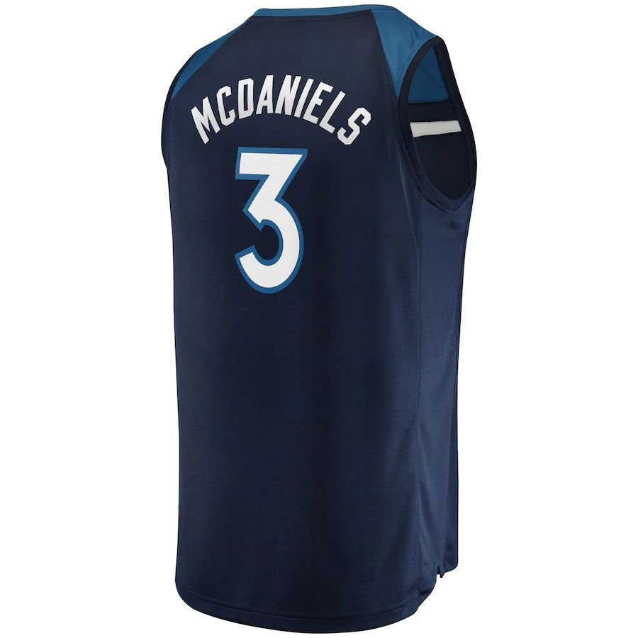 M.Timberwolves #3 Jaden McDaniels Fanatics Branded 2021-22 Fast Break Replica Jersey  Icon Edition Navy Stitched American Basketball Jersey - Main View