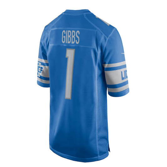 D.Lions #1 Jahmyr Gibbs 2023 Draft First Round Pick Game Jersey - Blue Stitched American Football Jerseys - Main View