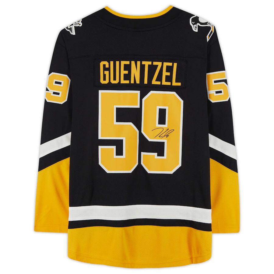 P.Penguins #59 Jake Guentzel Fanatics Authentic Autographed Breakaway 2021 Alternate Jersey Black Stitched American Hockey Jerseys - Main View