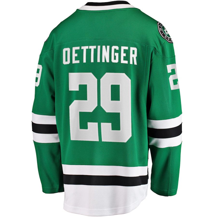 D.Stars #29 Jake Oettinger Fanatics Branded Home Breakaway Player Jersey Kelly Green Stitched American Hockey Jerseys - Main View