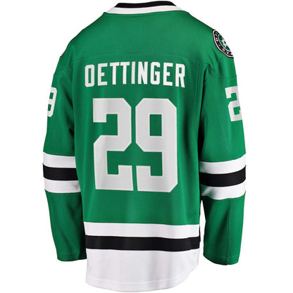 D.Stars #29 Jake Oettinger Fanatics Branded Home Breakaway Player Jersey Kelly Green Stitched American Hockey Jerseys - Main View