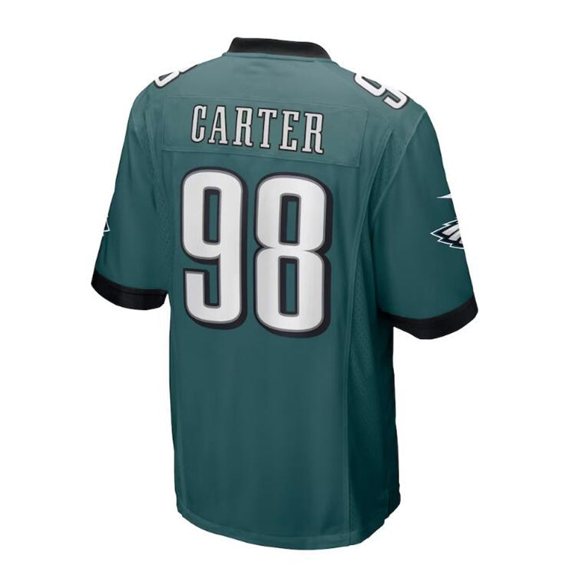P.Eagles #98 Jalen Carter 2023 Draft First Round Pick Game Jersey - Midnight Green Stitched American Football Jerseys - Main View