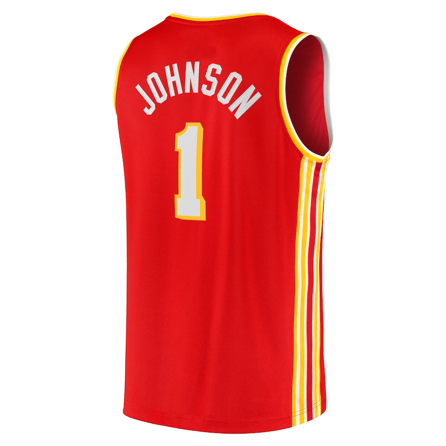 A.Hawks #1 Jalen Johnson Fanatics Branded 2021-22 Fast Break Replica Jersey Icon Edition Red Stitched American Basketball Jersey - Main View