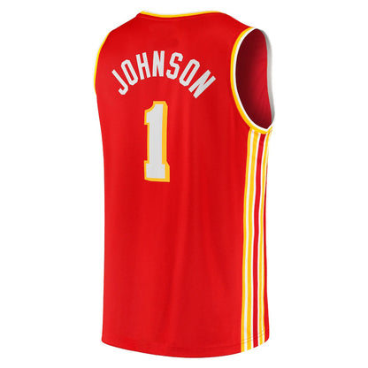 A.Hawks #1 Jalen Johnson Fanatics Branded 2021-22 Fast Break Replica Jersey Icon Edition Red Stitched American Basketball Jersey - Main View