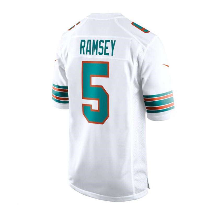 M.Dolphins #5 Jalen Ramsey Alternate Game Jersey - White Stitched American Football Jerseys - Main View