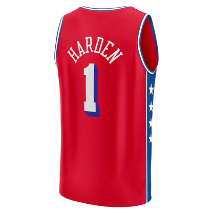 PH.76ers #1 James Harden Fanatics Branded 2022-23 Fast Break Replica Player Jersey Statement Edition Red Stitched American Basketball Jersey - Main View