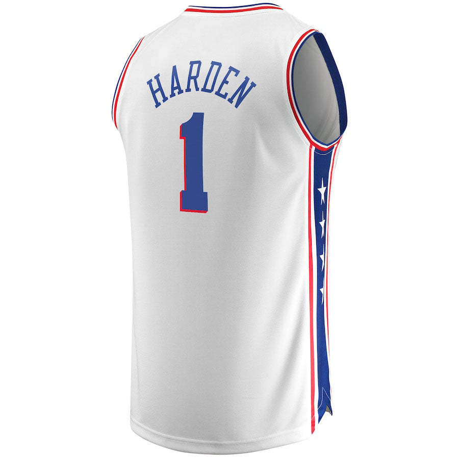 PH.76ers #1 James Harden Fanatics Branded Fast Break Replica Jersey Association Edition White Stitched American Basketball Jersey - Main View