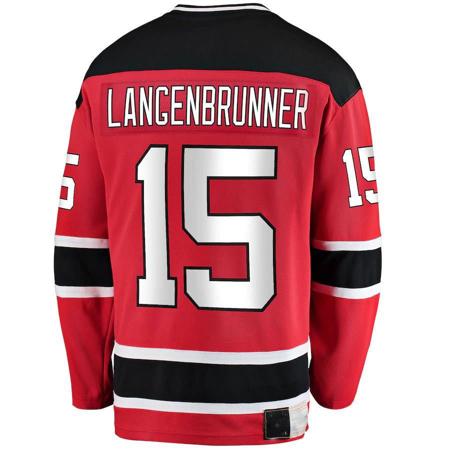 NJ.Devils #15 Jamie Langenbrunner Fanatics Branded Premier Breakaway Retired Player Jersey Red Stitched American Hockey Jerseys - Main View