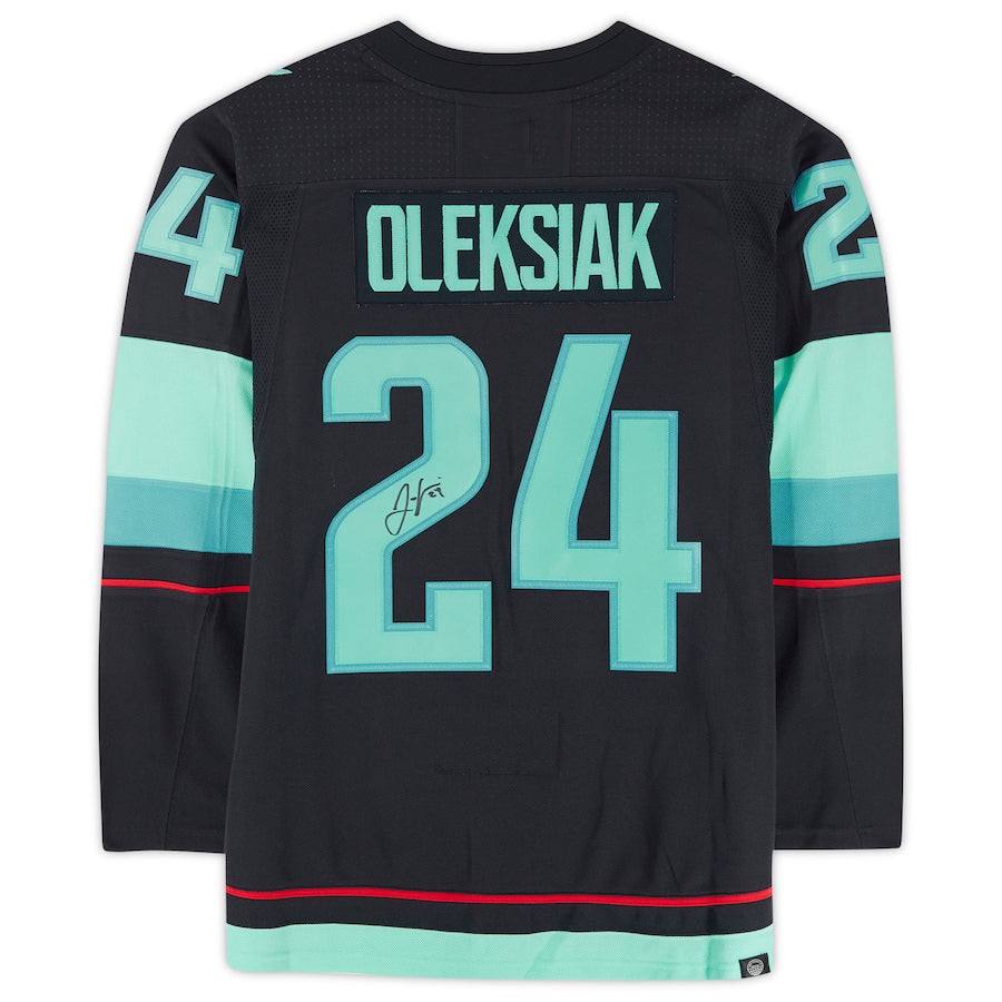 S.Kraken #24 Jamie Oleksiak Fanatics Authentic Autographed with Inaugural Season Jersey Patch Blue Stitched American Hockey Jerseys - Main View