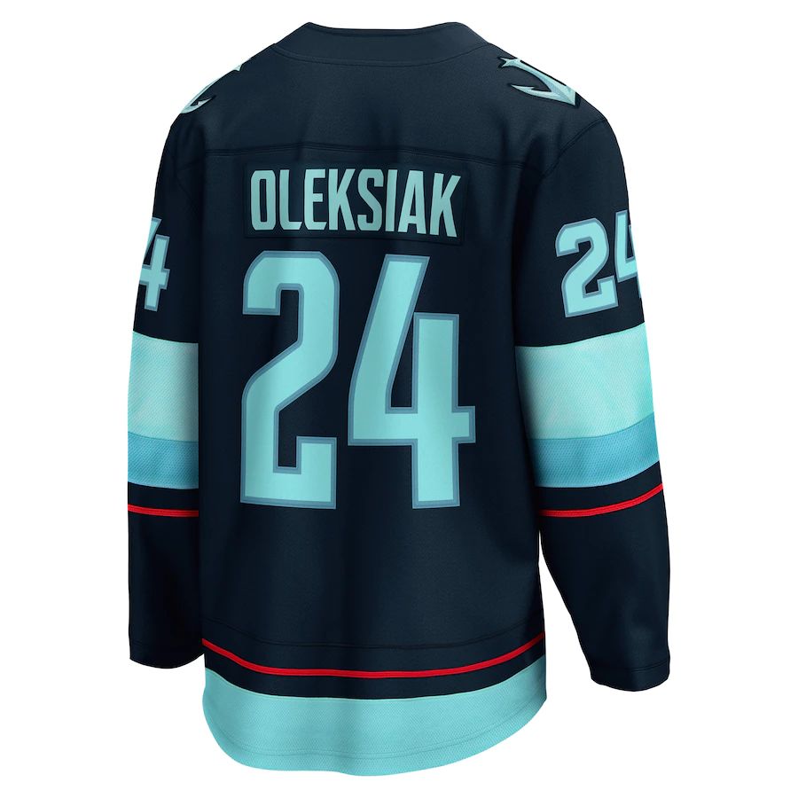 S.Kraken #24 Jamie Oleksiak Fanatics Branded Home Breakaway Player Jersey Blue Stitched American Hockey Jerseys - Main View