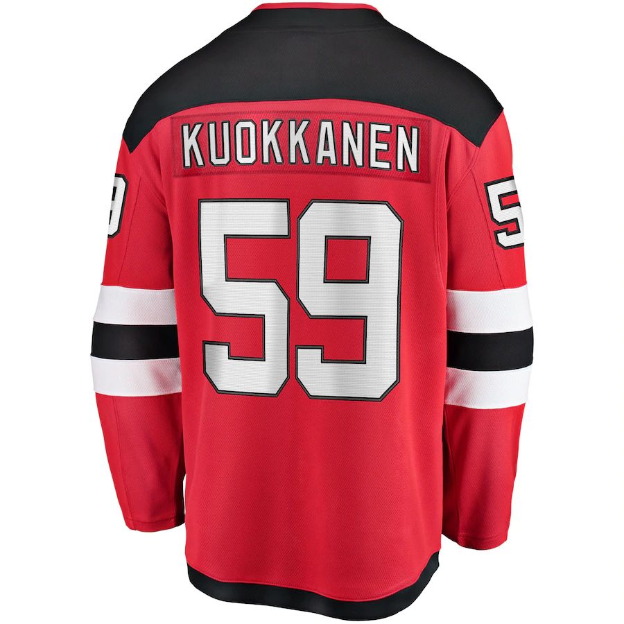 NJ.Devils #59 Janne Kuokkanen Fanatics Branded Home Breakaway Player Jersey Red Stitched American Hockey Jerseys - Main View