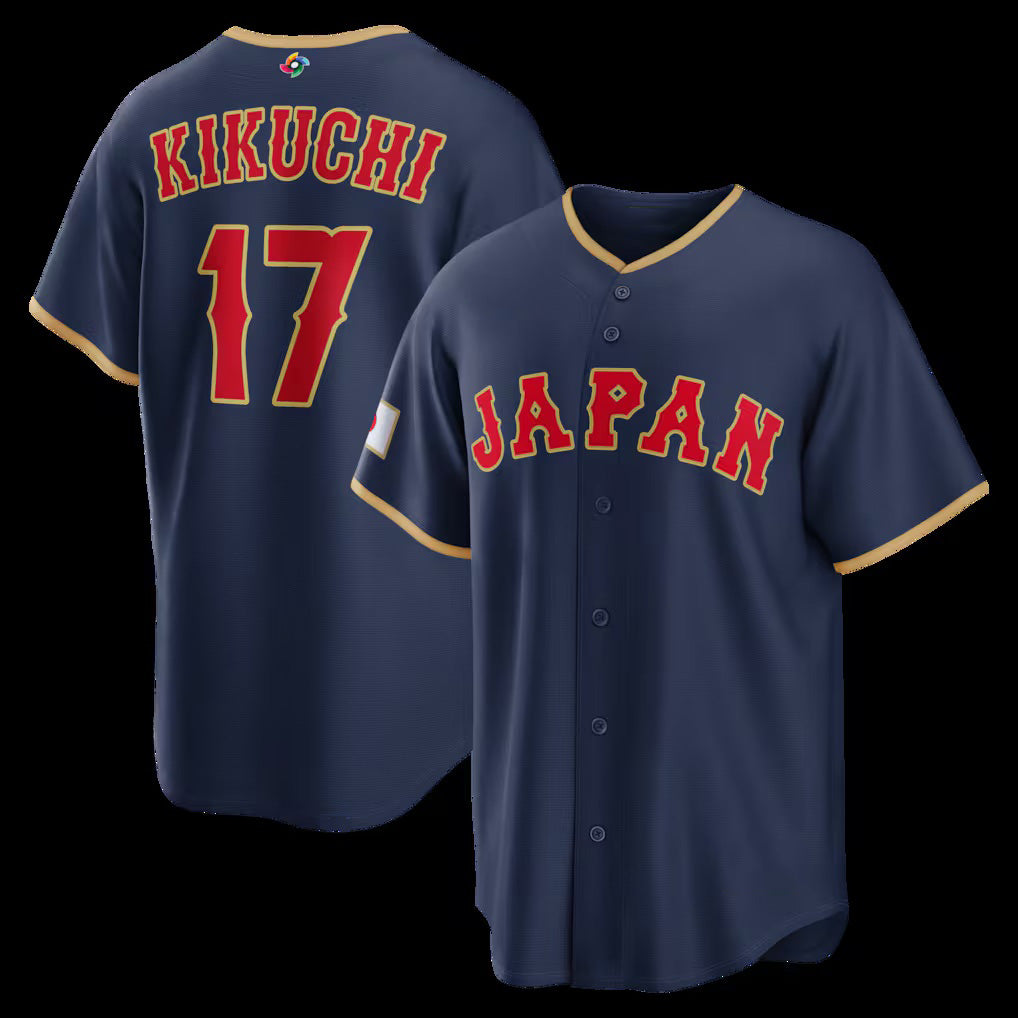 Japan Baseball #17 Yusei Kikuchi 2026 World Baseball Classic Road Stadium Jersey - Navy Baseball Jersey Tailgate Goods - Main View
