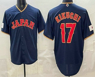 Japan Baseball #17 Yusei Kikuchi Navy 2026 World Baseball Classic Cool Base Stitched Baseball Jersey - Main View