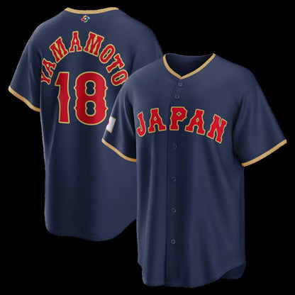 Japan Baseball #18 Yoshinobu Yamamoto 2026 World Baseball Classic Road Stadium Jersey - Navy Baseball Jersey Tailgate Goods - Main View
