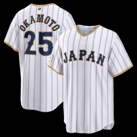 Japan Baseball #25 Kazuma Okamoto 2026 World Baseball Classic Home Stadium Jersey - White Baseball Jersey Tailgate Goods - Main View