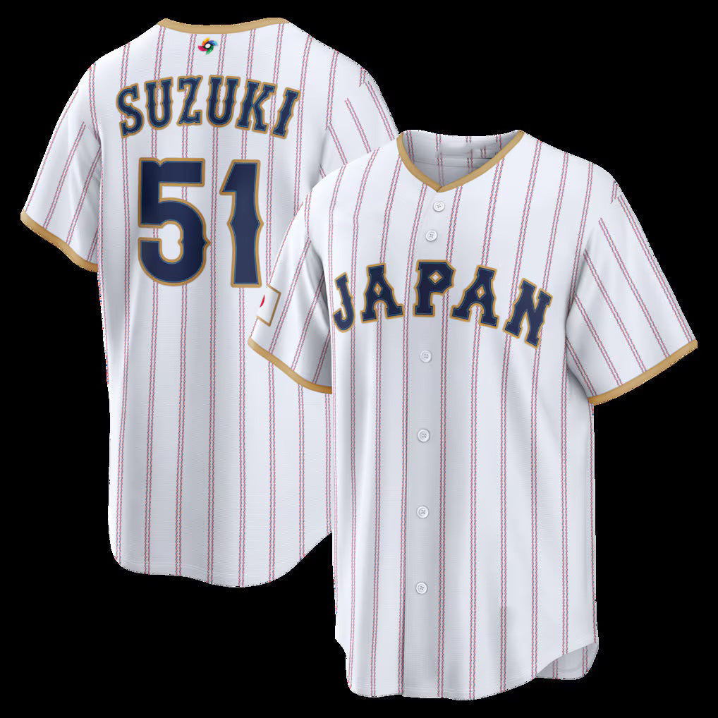 Japan Baseball #51 Seiya Suzuki 2026 World Baseball Classic Home Stadium Jersey - White Baseball Jersey Tailgate Goods - Main View
