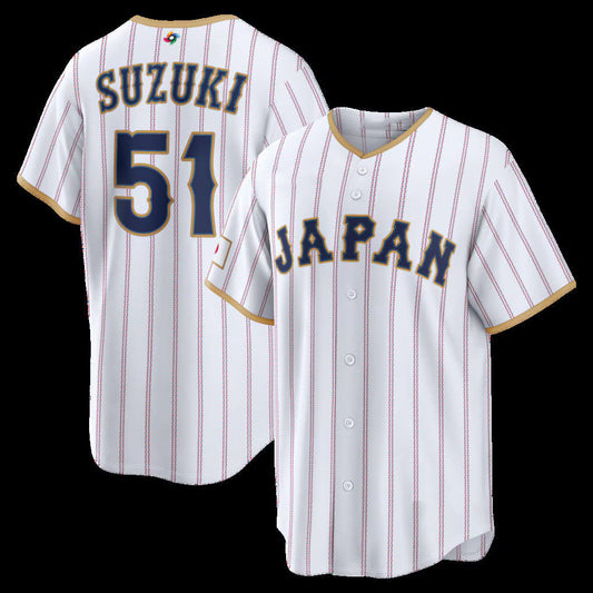 Japan Baseball #51 Seiya Suzuki 2026 World Baseball Classic Home Stadium Jersey - White Baseball Jersey Tailgate Goods - Main View