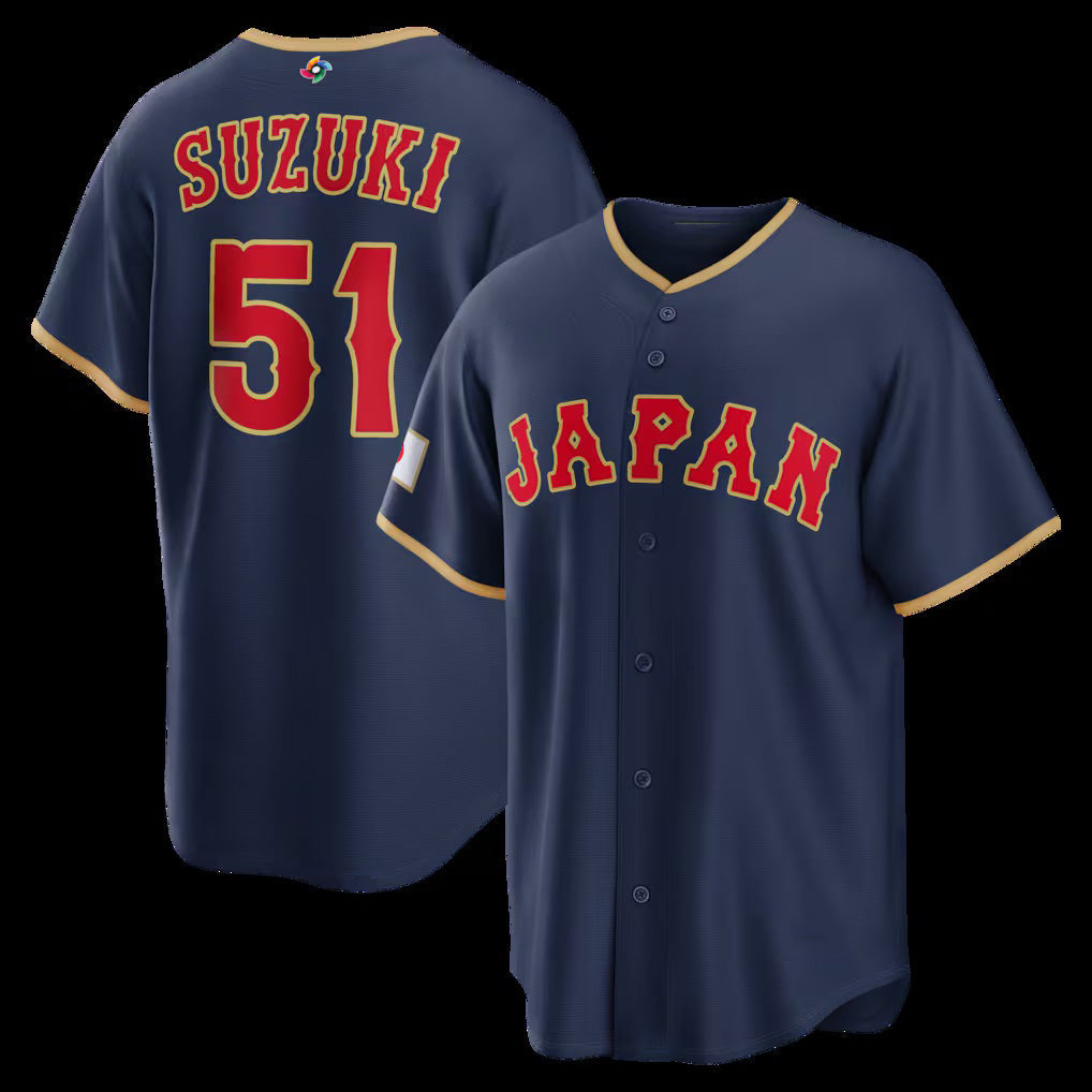 Japan Baseball #51 Seiya Suzuki 2026 World Baseball Classic Road Stadium Jersey - Navy Baseball Jersey Tailgate Goods - Main View