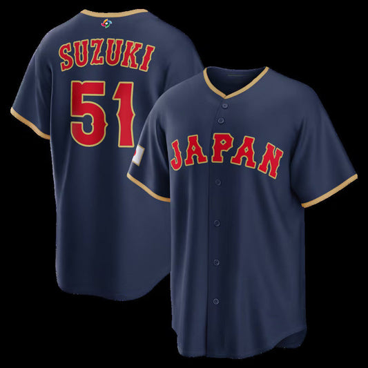 Japan Baseball #51 Seiya Suzuki 2026 World Baseball Classic Road Stadium Jersey - Navy Baseball Jersey Tailgate Goods - Main View