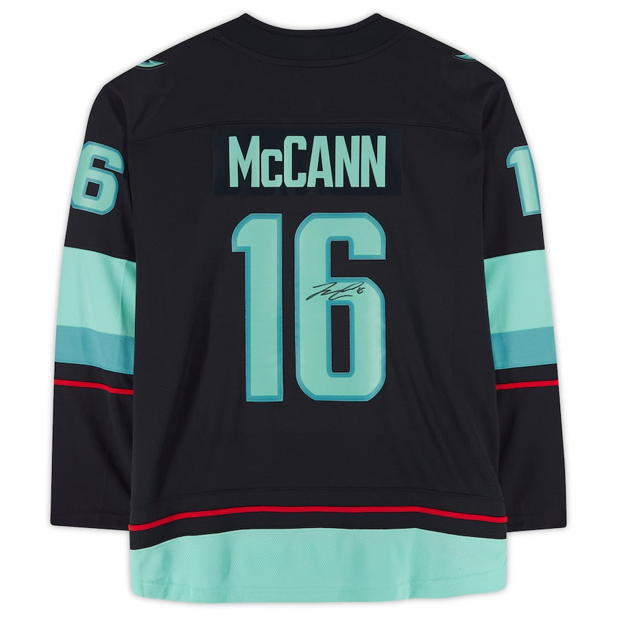 S.Kraken #16 Jared McCann Fanatics Authenti Autographed Breakaway Jersey with Inaugural Season Jersey Patch Blue Stitched American Hockey Jerseys - Main View