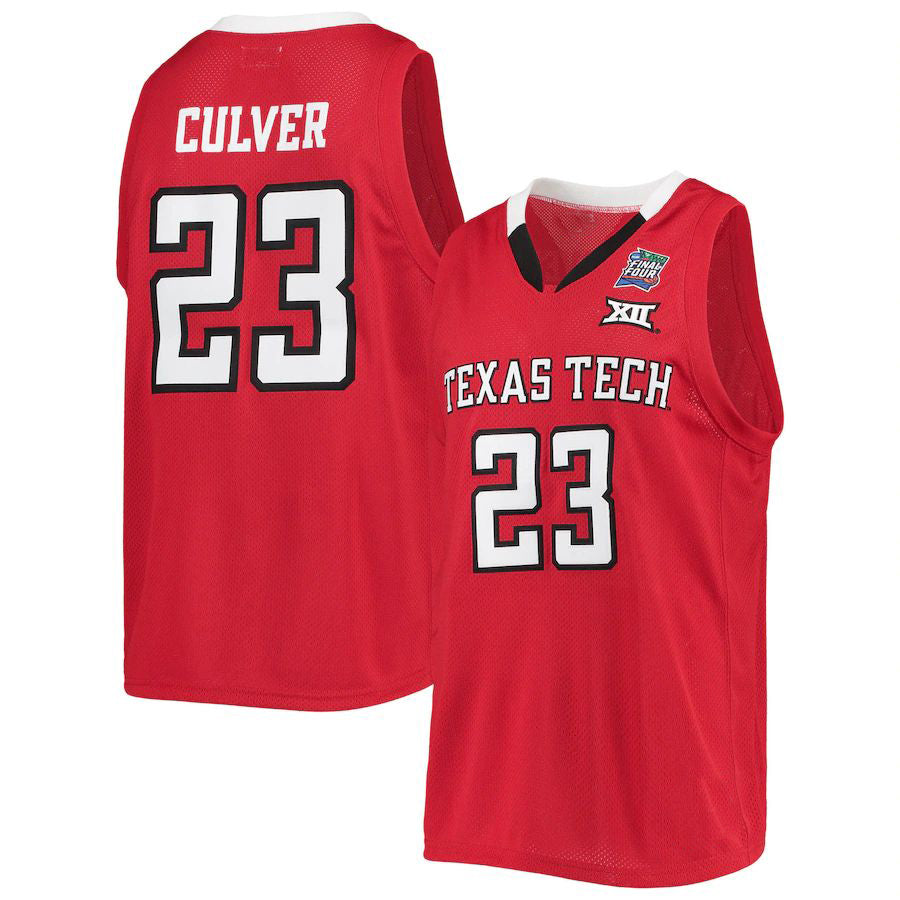 T.Tech Red Raiders #23 Jarrett Culver Original Retro Brand Alumni Commemorative Replica Basketball Jersey Red Stitched American College Jerseys - Main View