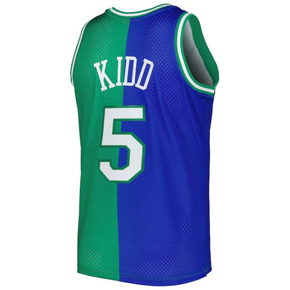 D.Mavericks #5 Jason Kidd Mitchell & Ness Hardwood Classics 1994-95 Split Swingman Jersey Blue Green Stitched American Basketball Jersey - Main View