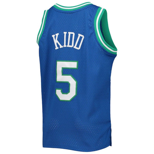 D.Mavericks #5 Jason Kidd Mitchell & Ness 1994-95 Hardwood Classics Swingman Jersey Blue Stitched American Basketball Jersey - Main View