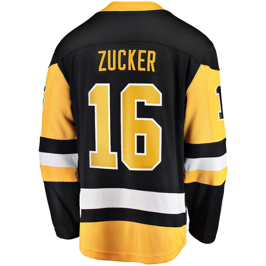 P.Penguins #16 Jason Zucker Pittsburgh Penguins Fanatics Branded Breakaway Player Jersey Black Stitched American Hockey Jerseys - Main View