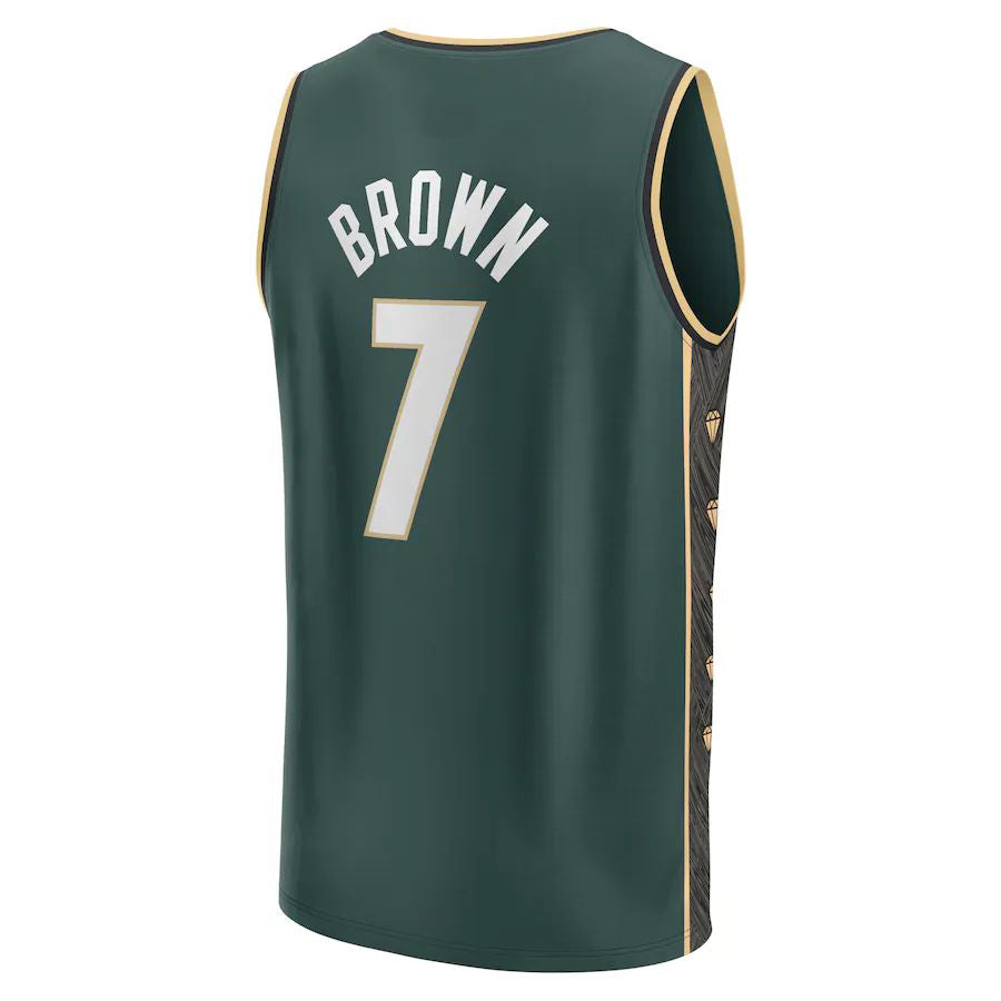 B.Celtics #7Jaylen Brown Fanatics Branded 2022-23 Fastbreak Jersey  City Edition Kelly Green Stitched American Basketball Jersey - Main View