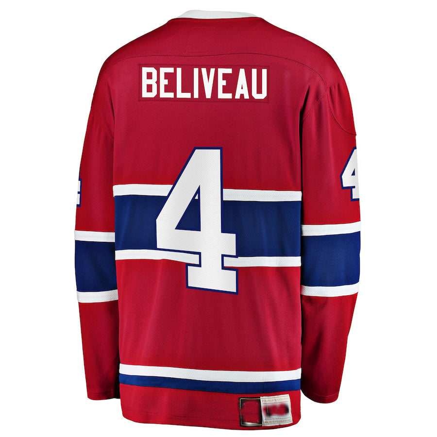 M.Canadiens #4 Jean Beliveau Fanatics Branded Premier Breakaway Retired Player Jersey Red Stitched American Hockey Jerseys - Main View
